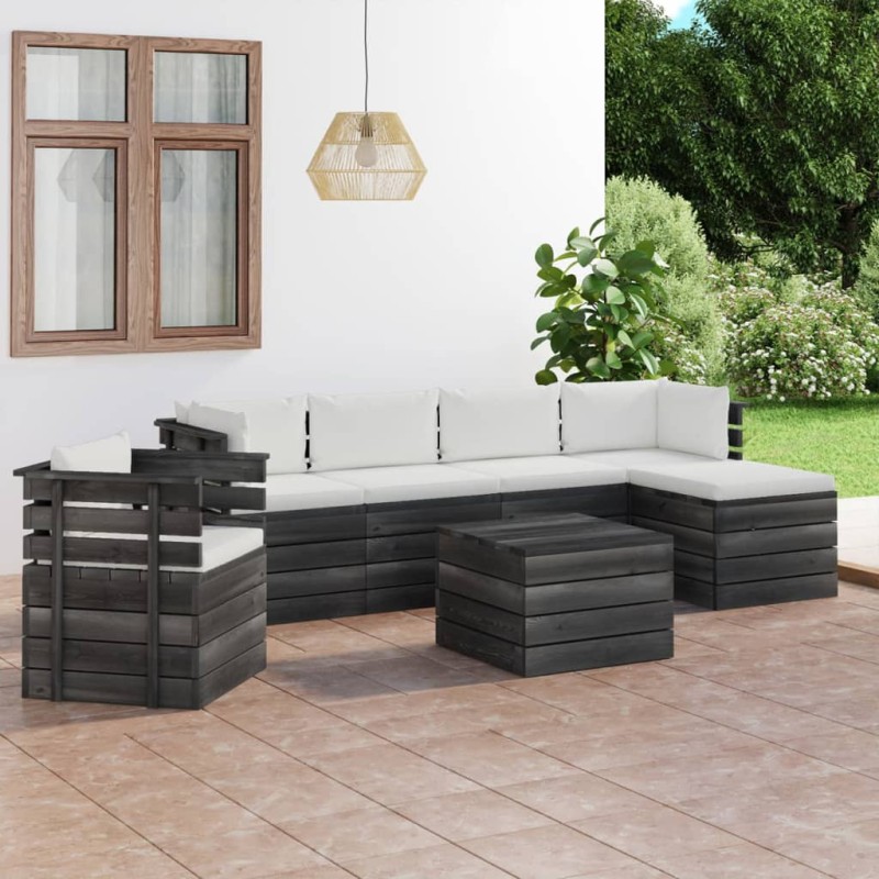 vidaXL Muebles de palets de jardín 7 piezas cojines madera maciza pino vidaXL Muebles de palets de jardín 7 piezas cojines madera maciza pino