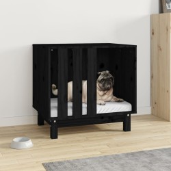 vidaXL Caseta para perros madera maciza de pino negro 60x45x57 cm