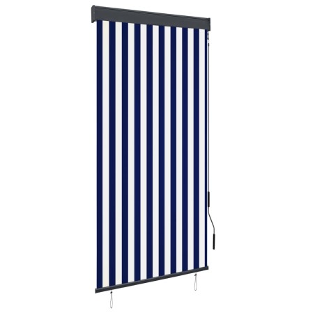 vidaXL Estor enrollable de exterior azul y blanco 100x250 cm