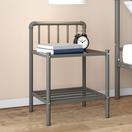 vidaXL Mesita de noche metal y vidrio gris y negro 45x34,5x62,5cm
