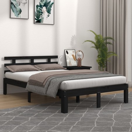 vidaXL Estructura de cama de madera maciza negro 140x190 cm