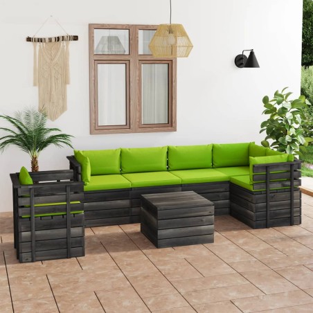 vidaXL Muebles de palets para jardín 7 pzas cojines madera maciza pino