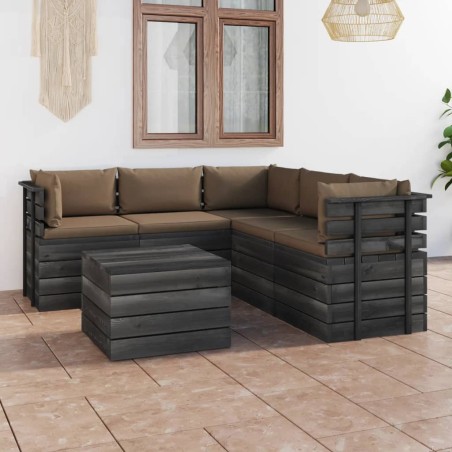 vidaXL Muebles de palets de jardín 6 piezas cojines madera maciza pino