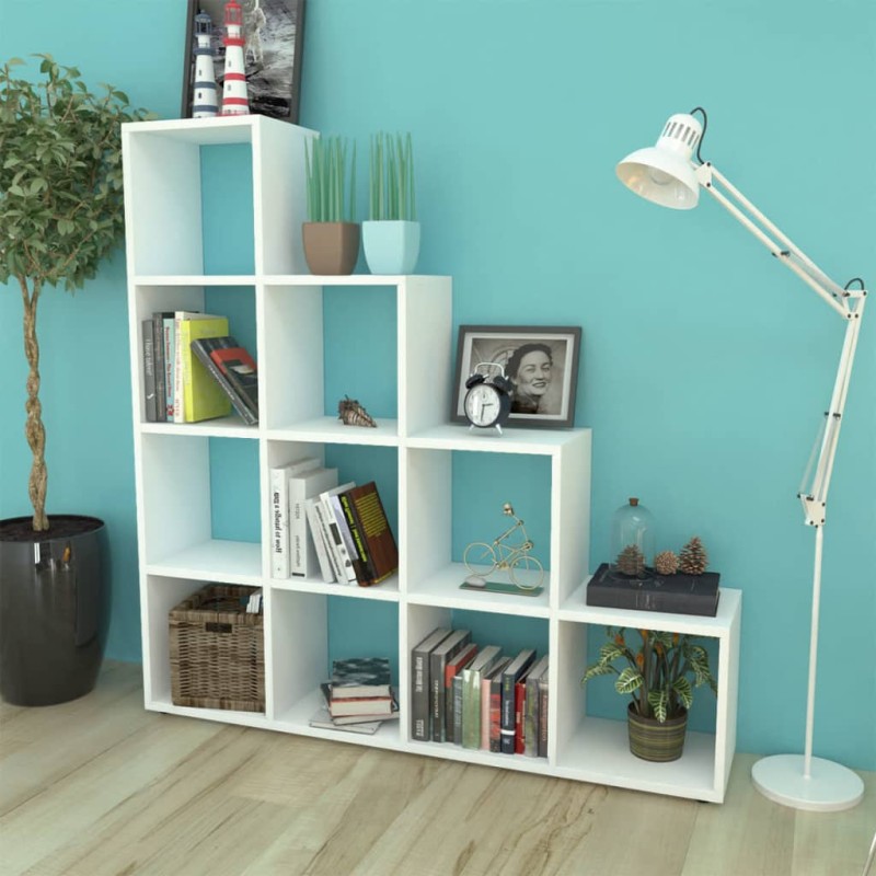 vidaXL Estantería librería en forma de escalera 142 cm blanca vidaXL Estantería librería en forma de escalera 142 cm blanca