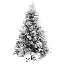 vidaXL Árbol de Navidad con nieve flocada y piñas PVC y PE 150 cm