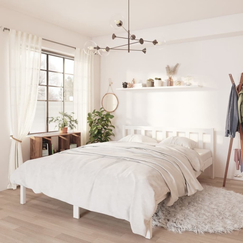 vidaXL Estructura de cama madera maciza de pino blanco 135x190 cm