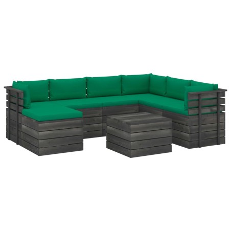 vidaXL Muebles de palets para jardín 8 pzas cojines madera maciza pino