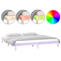vidaXL Estructura de cama con LED madera maciza gris 135x190 cm