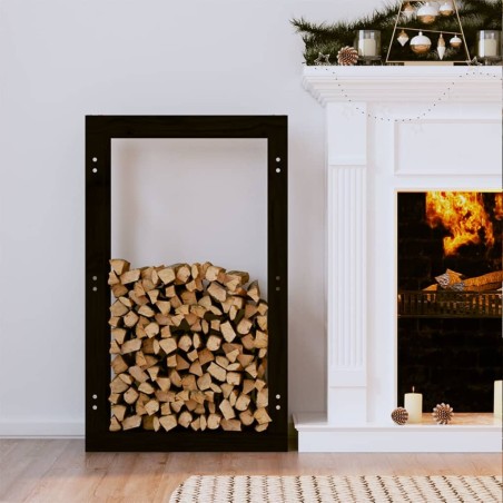 vidaXL Estante para leña madera maciza de pino negro 60x25x100 cm