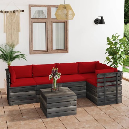 vidaXL Muebles de palets para jardín 6 pzas cojines madera maciza pino