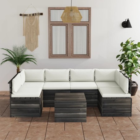 vidaXL Muebles de palets para jardín 7 pzas cojines madera maciza pino