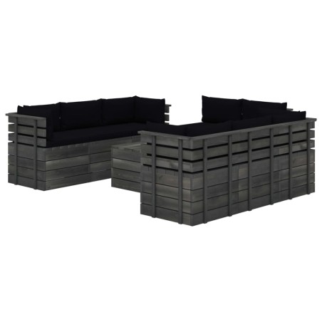 vidaXL Muebles de palets de jardín 9 pzas cojines madera maciza pino