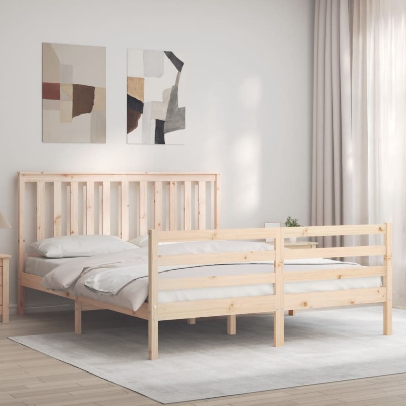 vidaXL Estructura de cama con cabecero madera maciza 160x200 cm vidaXL Estructura de cama con cabecero madera maciza 160x200 cm