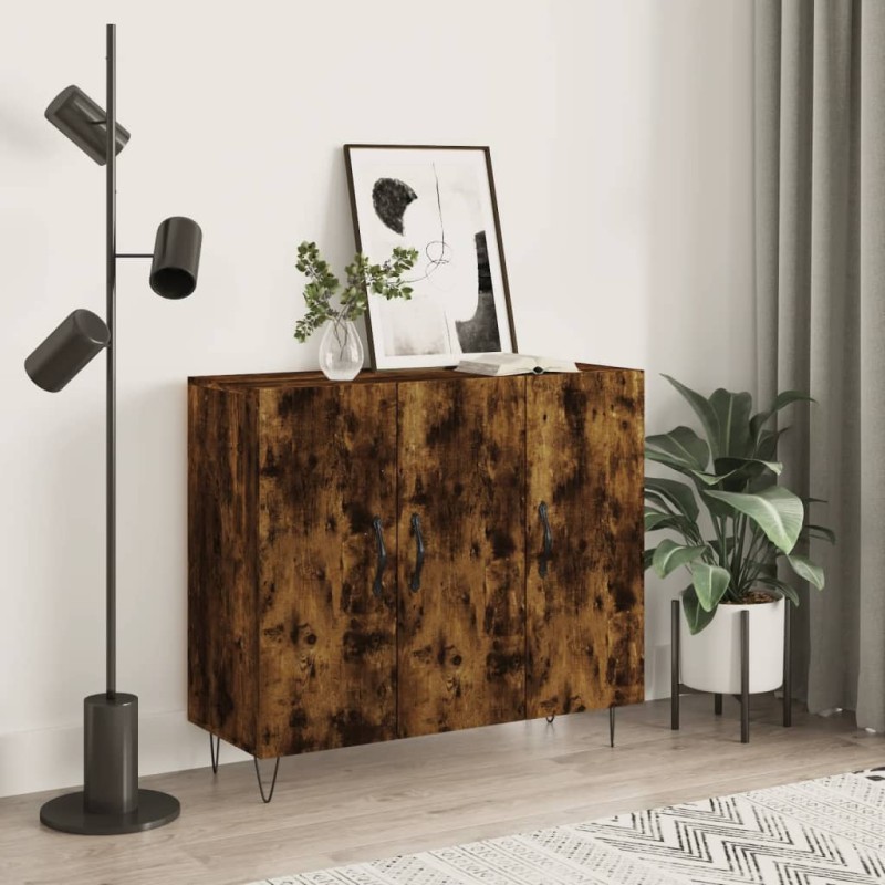 vidaXL Aparador de madera de ingeniería roble ahumado 90x34x80 cm vidaXL Aparador de madera de ingeniería roble ahumado 90x34x80 cm