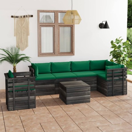 vidaXL Muebles de palets para jardín 7 pzas cojines madera maciza pino