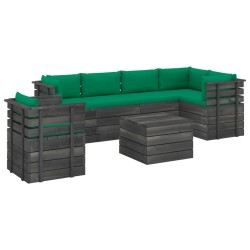 vidaXL Muebles de palets para jardín 7 pzas cojines madera maciza pino