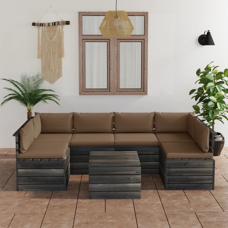 vidaXL Muebles de palets para jardín 7 pzas cojines madera maciza pino vidaXL Muebles de palets para jardín 7 pzas cojines madera maciza pino