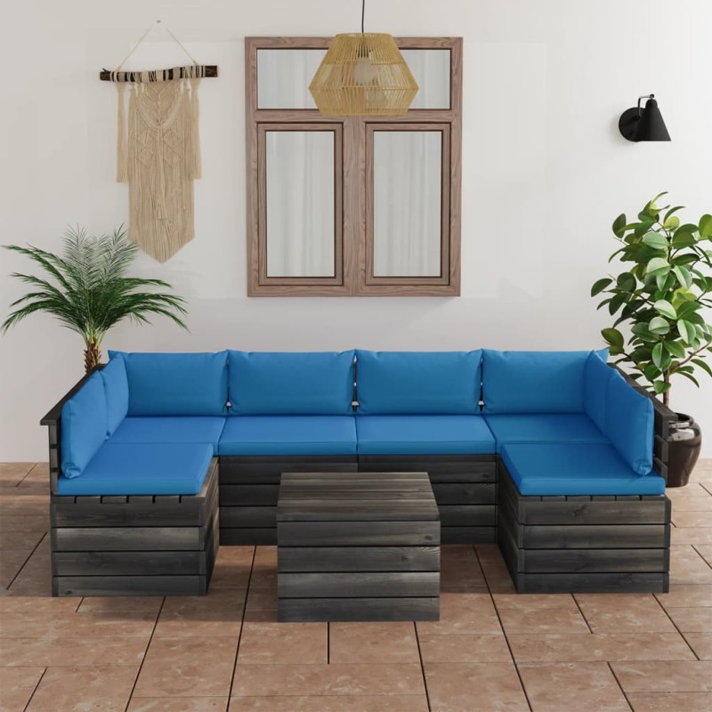 vidaXL Muebles de palets para jardín 7 pzas cojines madera maciza pino vidaXL Muebles de palets para jardín 7 pzas cojines madera maciza pino