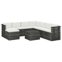 vidaXL Muebles de palets de jardín 9 piezas cojines madera maciza pino