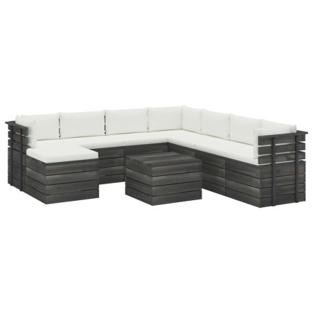 vidaXL Muebles de palets de jardín 9 piezas cojines madera maciza pino