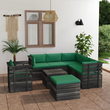 vidaXL Muebles de palets para jardín 8 pzas cojines madera maciza pino
