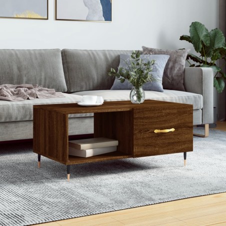 vidaXL Mesa de centro madera contrachapada roble marrón 90x50x40 cm