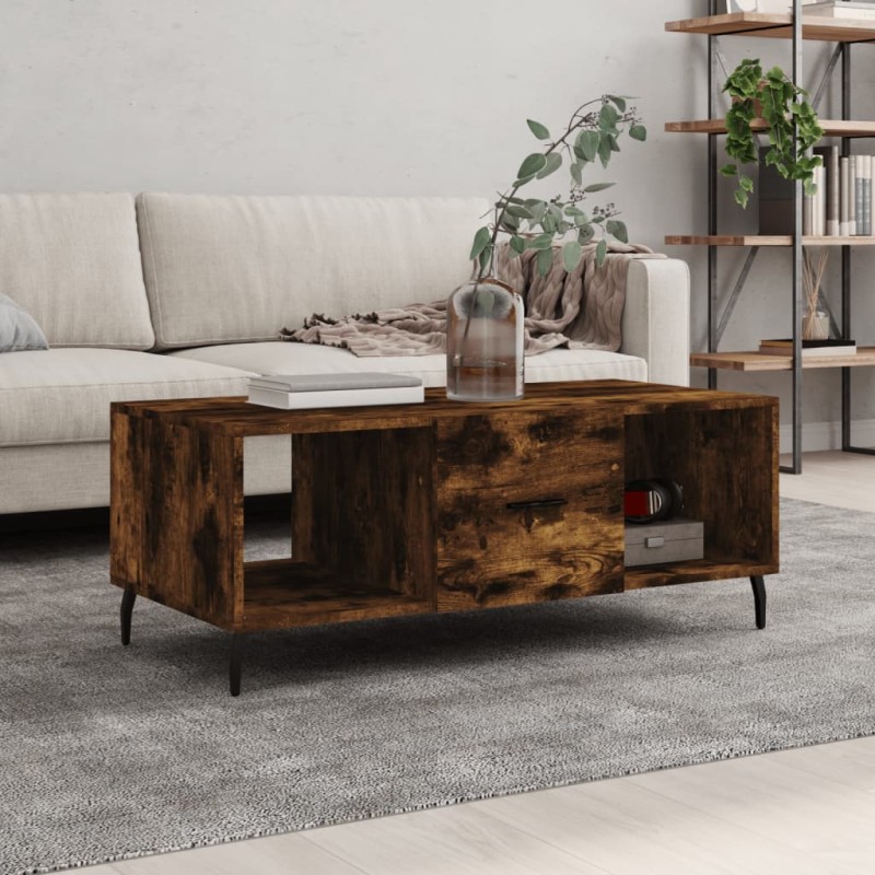 vidaXL Mesa de centro madera contrachapada roble ahumado 102x50x40 cm vidaXL Mesa de centro madera contrachapada roble ahumado 102x50x40 cm
