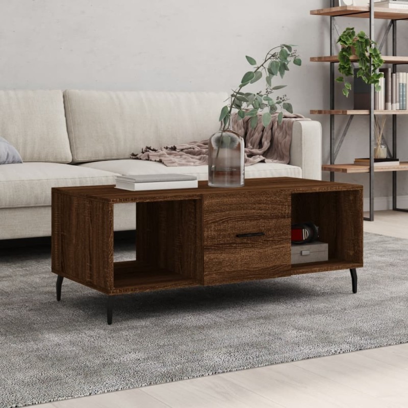 vidaXL Mesa de centro madera contrachapada roble marrón 102x50x40 cm vidaXL Mesa de centro madera contrachapada roble marrón 102x50x40 cm