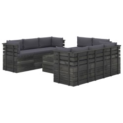 vidaXL Muebles de palets para jardín 9 pzas cojines madera maciza pino