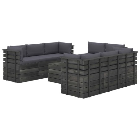 vidaXL Muebles de palets para jardín 9 pzas cojines madera maciza pino