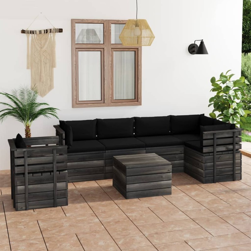 vidaXL Muebles de palets para jardín 7 pzas cojines madera maciza pino vidaXL Muebles de palets para jardín 7 pzas cojines madera maciza pino
