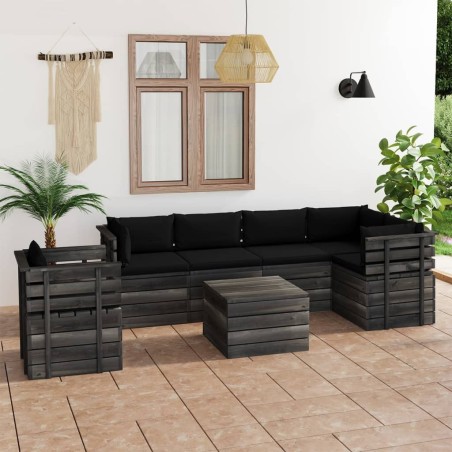 vidaXL Muebles de palets para jardín 7 pzas cojines madera maciza pino