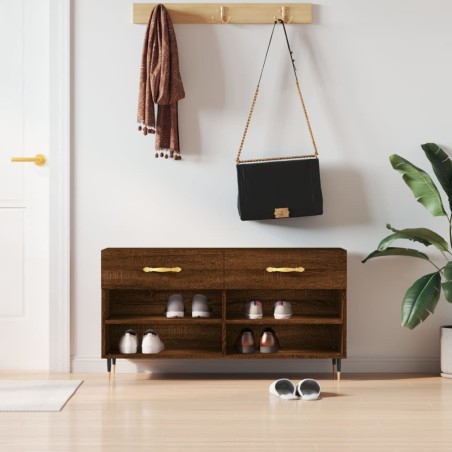 vidaXL Banco zapatero madera de ingeniería marrón roble 102x35x55 cm