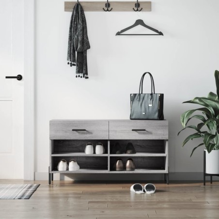 vidaXL Banco zapatero madera de ingeniería gris Sonoma 102x35x55 cm