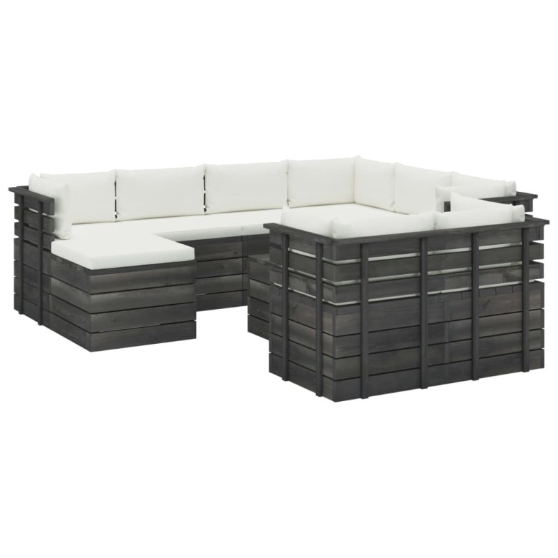 vidaXL Muebles de palets de jardín 10 pzas cojines madera maciza pino vidaXL Muebles de palets de jardín 10 pzas cojines madera maciza pino