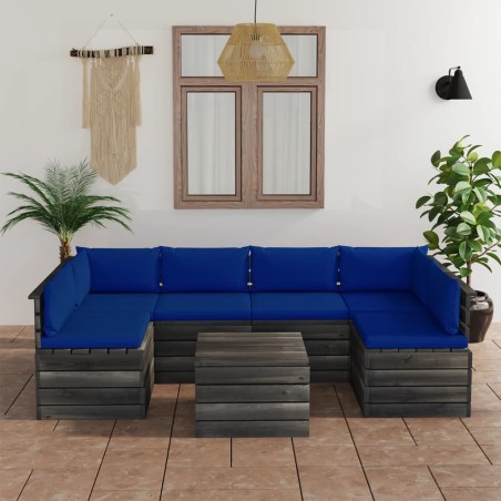 vidaXL Muebles de palets para jardín 7 pzas cojines madera maciza pino