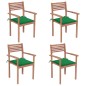 vidaXL Sillas de jardín 4 uds madera maciza de teca con cojines verdes vidaXL Sillas de jardín 4 uds madera maciza de teca con cojines verdes