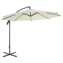 vidaXL Sombrilla voladiza con poste de acero 300 cm arena