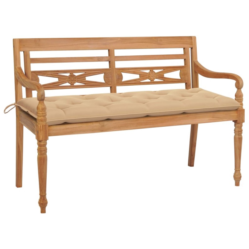 vidaXL Banco Batavia madera maciza de teca con cojín beige 150 cm
