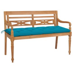 vidaXL Banco Batavia madera maciza de teca con cojín azul claro 150 cm