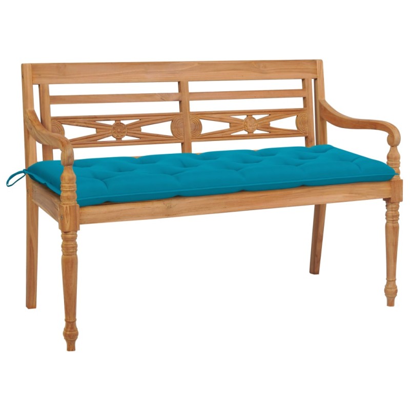 vidaXL Banco Batavia madera maciza de teca con cojín azul claro 150 cm vidaXL Banco Batavia madera maciza de teca con cojín azul claro 150 cm