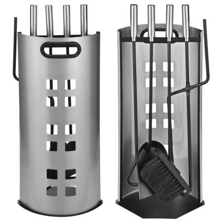 HI Juego de utensilios para chimenea 5 piezas plateado 23x15x52 cm