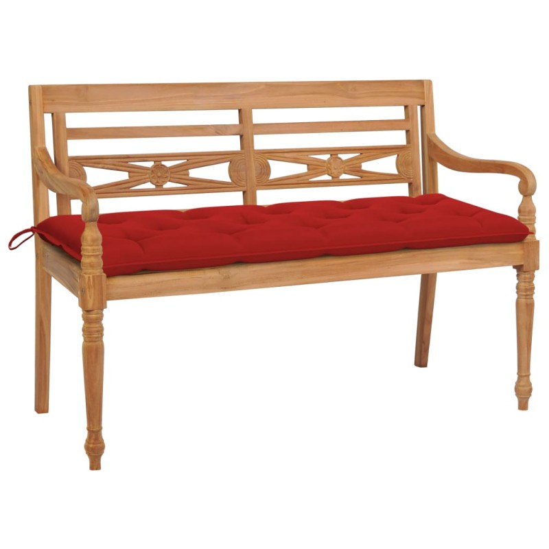 vidaXL Banco Batavia madera maciza de teca con cojín rojo 150 cm vidaXL Banco Batavia madera maciza de teca con cojín rojo 150 cm