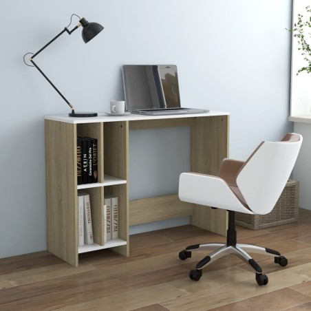 vidaXL Escritorio notebook contrachapado blanco y roble 102,5x35x75 cm