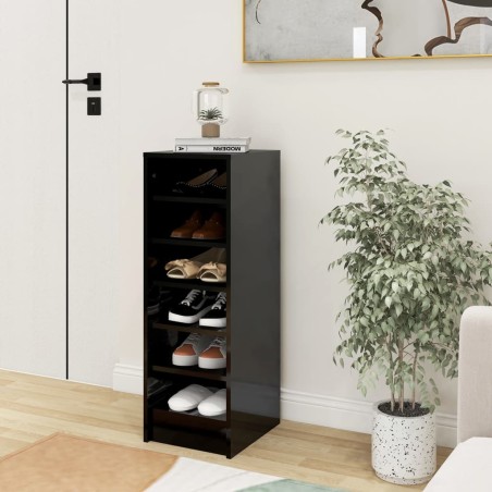 vidaXL Mueble zapatero madera contrachapada negro brillo 31,5x35x90 cm