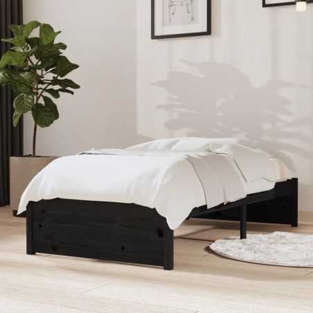 vidaXL Estructura de cama individual madera maciza negra 75x190 cm
