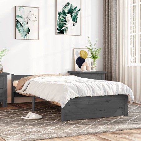 vidaXL Estructura de cama individual madera maciza gris 75x190 cm