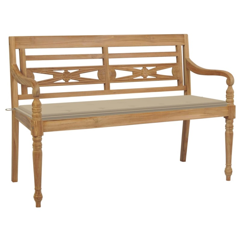 vidaXL Banco Batavia madera maciza de teca con cojín beige 150 cm vidaXL Banco Batavia madera maciza de teca con cojín beige 150 cm