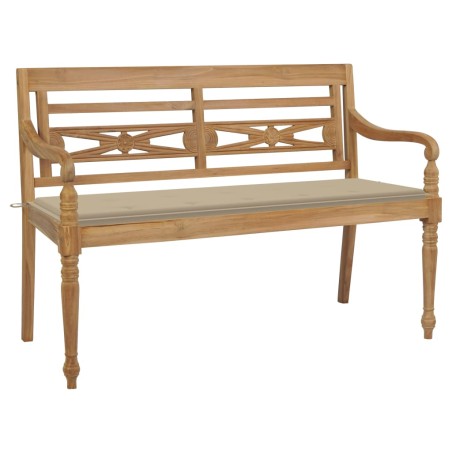 vidaXL Banco Batavia madera maciza de teca con cojín beige 150 cm