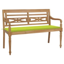 vidaXL Banco Batavia madera maciza teca y cojín verde brillante 150 cm